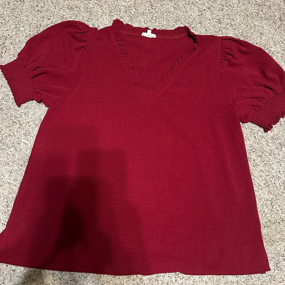 JODIFL Deep Red Ruffle Top